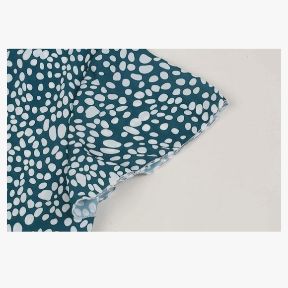 Green and White Short Sleeve Patterned Ruffle Mini Dress - Picture 5 of 11